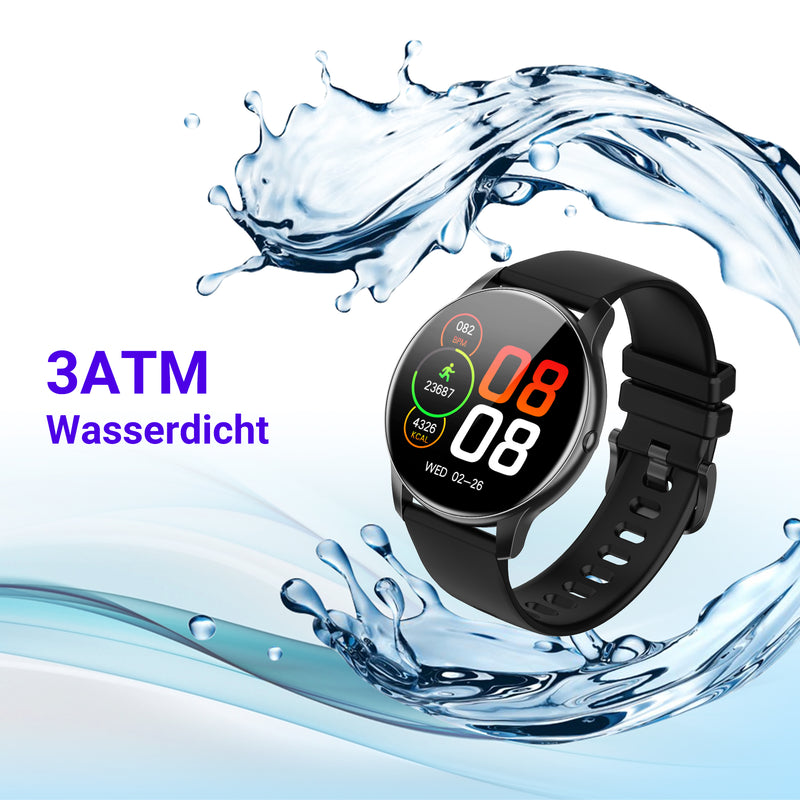 Smartwatch XINJI C2 mit Bluetooth, Touchpanel, Puls-/HRV-/Blutsauerstoff-Messung, Schlafmonitor, Kalorien-/Schrittzähler, Benachrichtigungsfunktion, App, 3ATM Wasserdicht
