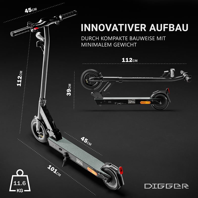 Erleben Sie Freiheit und Komfort mit dem Digger ES1 E-Scooter - Der perfekte elektrische Begleiter für Ihre täglichen Fahrten!