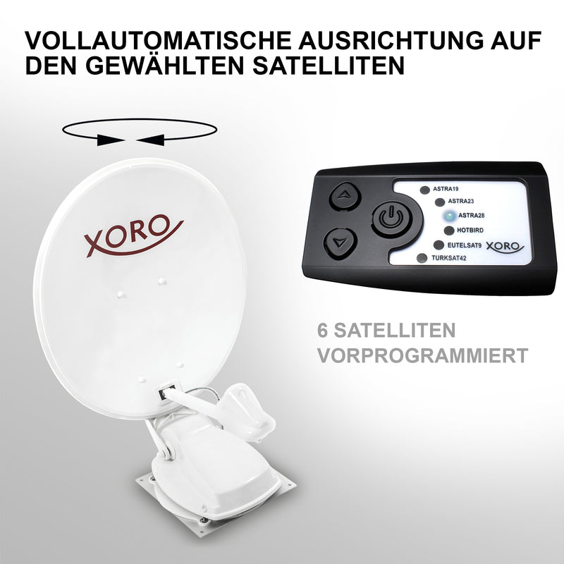 XORO MTA 65: Vollautomatische Satelliten-Antenne für mühelosen und zuverlässigen TV-Empfang auf Reisen - Erleben Sie Unterhaltung in höchster Qualität, egal wo Sie sind!